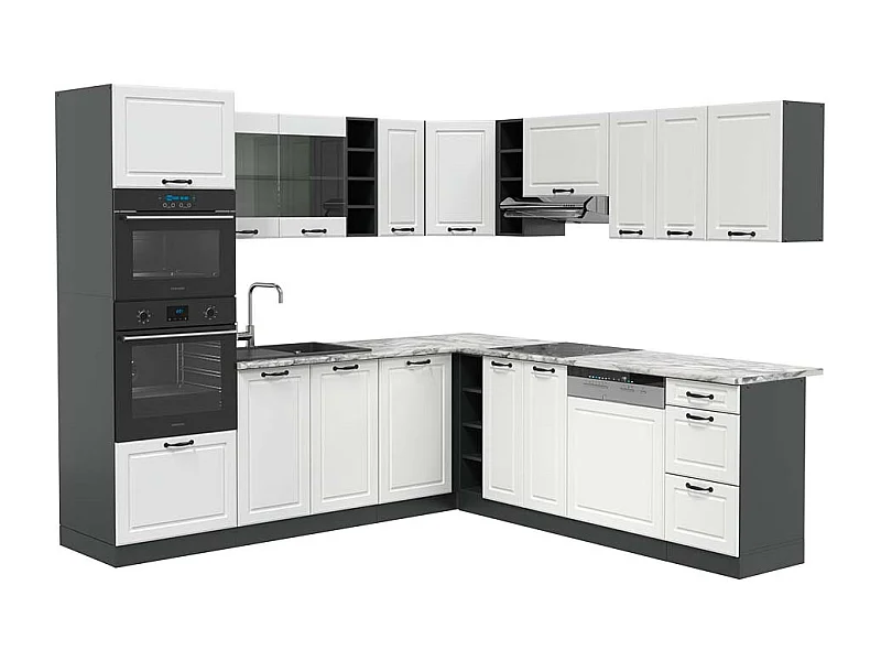 Cucina angolare completa bianco casa di campagna/antracite 247x60x81.6 r-line