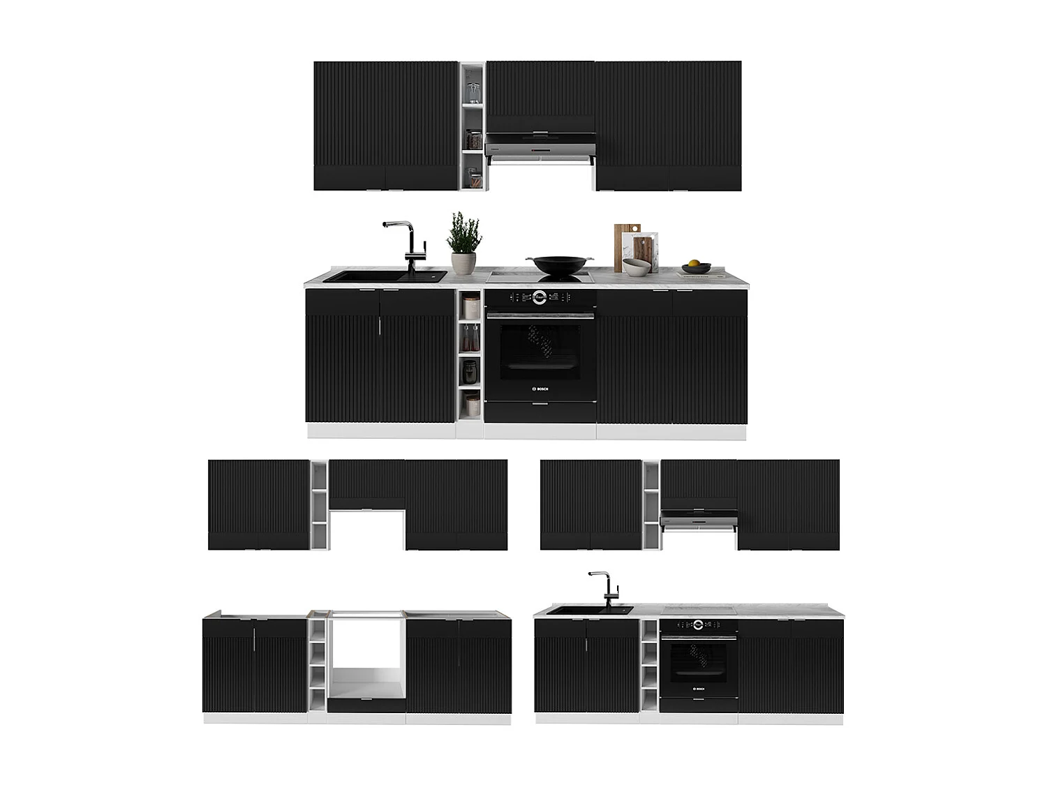 Cuisine noir rayé/blanc 235x60x81.6 fame-line