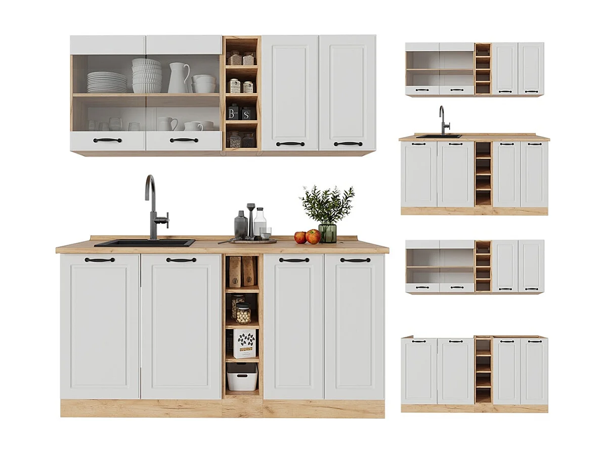 Eenpersoonskeuken wit landhuis/gouden eik 160x60x81.6 r-line