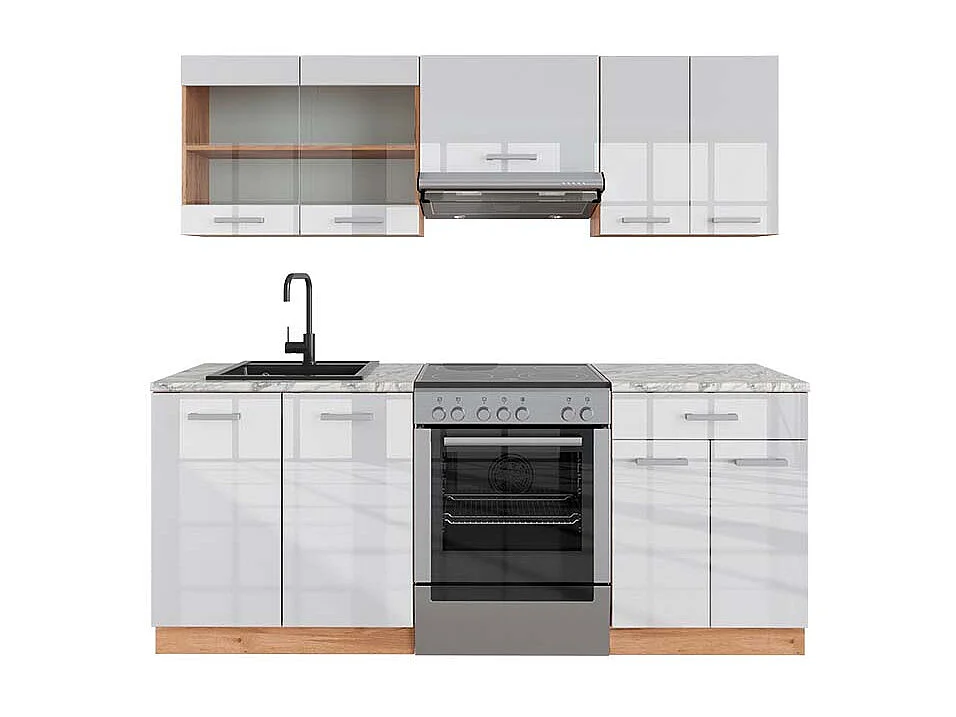 Küchenzeile weiß hochglanz/goldkraft eiche 200x60x81.6 r-line