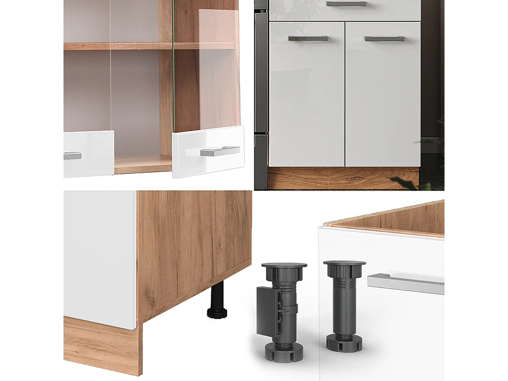 Køkkenrække hvid højglans/guld power oak 200x60x81.6 r-line