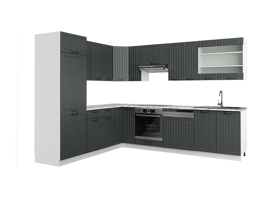 Cuisine en angle anthracite maison de campagne/blanc 287x60x81.6 fame-line