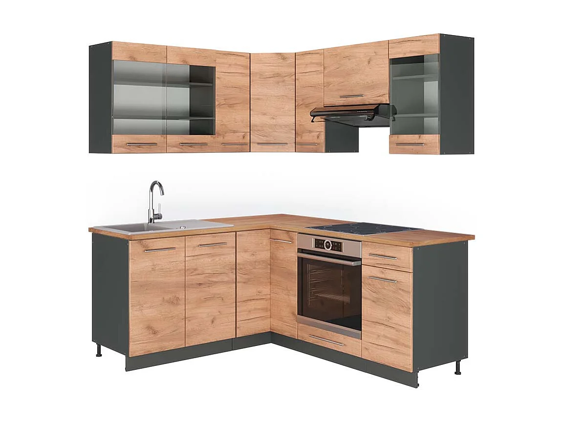 Cuisine en angle chêne doré/anthracite 190x60x81.6 fame-line