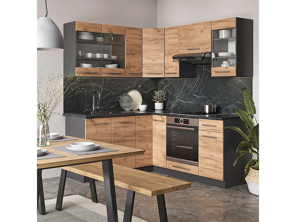 Cuisine en angle chêne doré/anthracite 190x60x81.6 fame-line