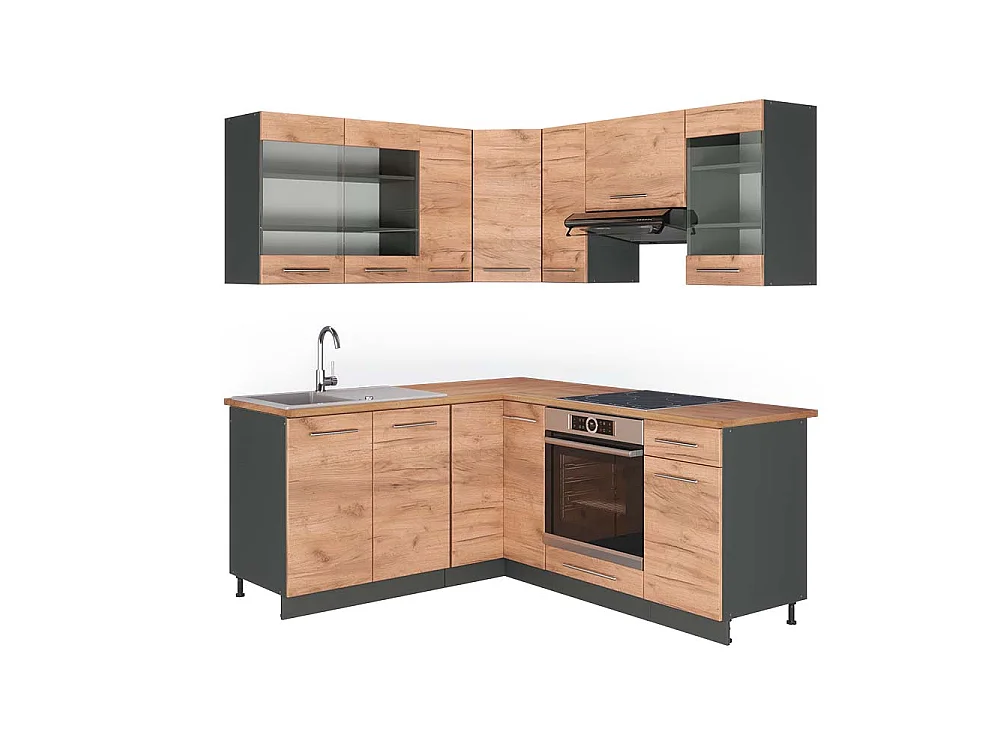 Cuisine en angle chêne doré/anthracite 190x60x81.6 fame-line