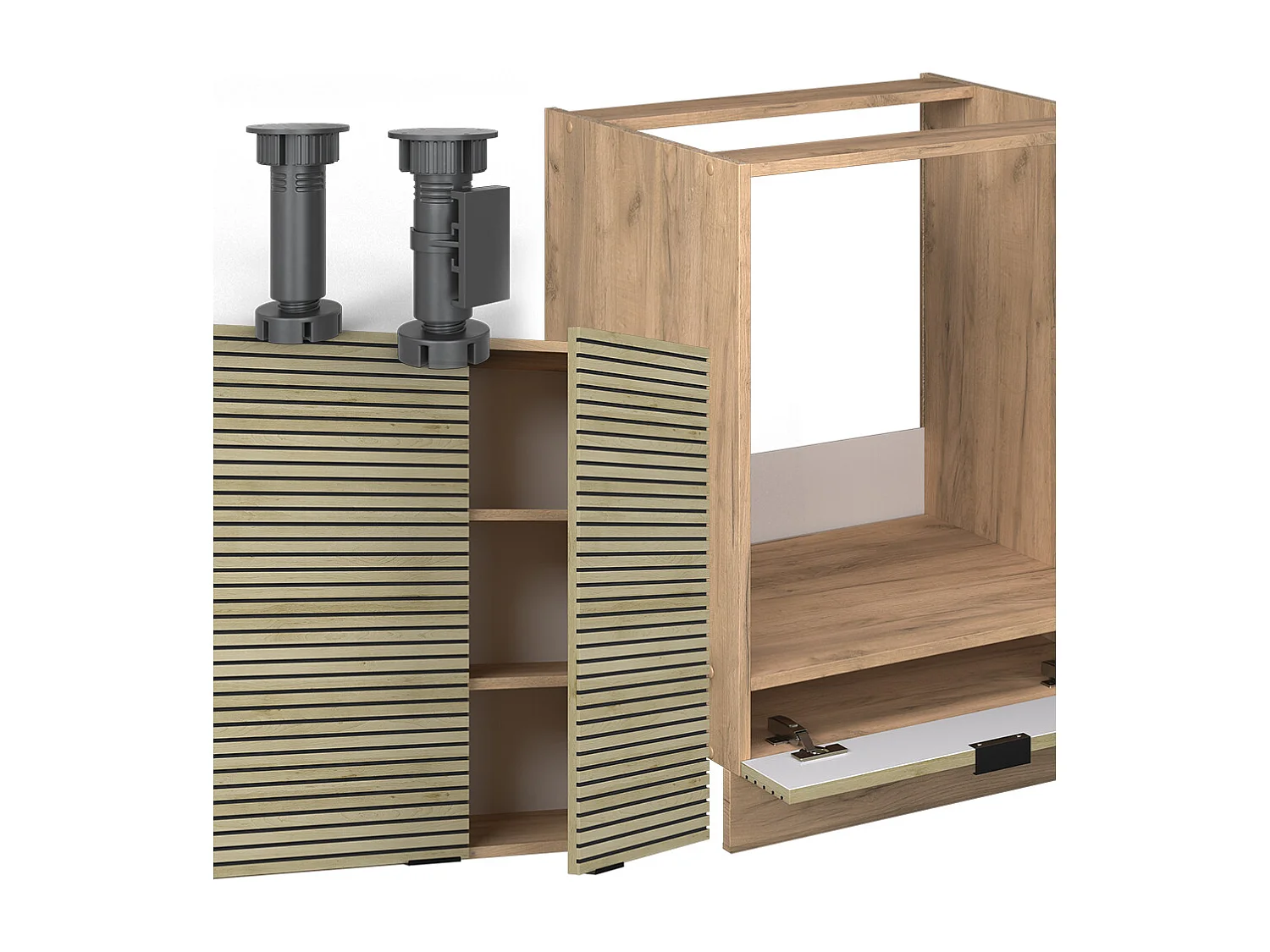 Eckküche eiche paneel/goldkraft eiche 227x60x81.6 fame-line