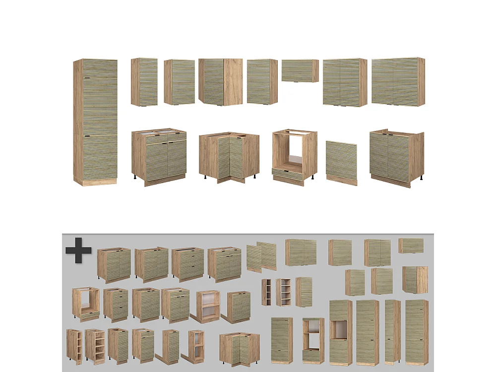 Eckküche eiche paneel/goldkraft eiche 227x60x81.6 fame-line