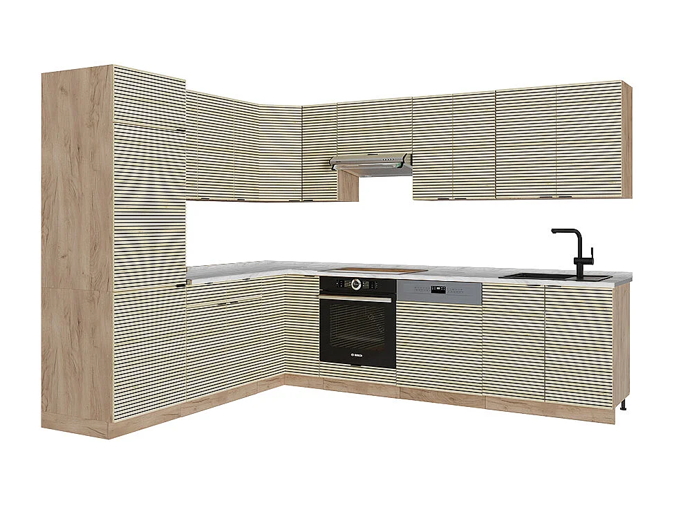 Cuisine en angle chêne lambris/chêne doré 227x60x81.6 fame-line