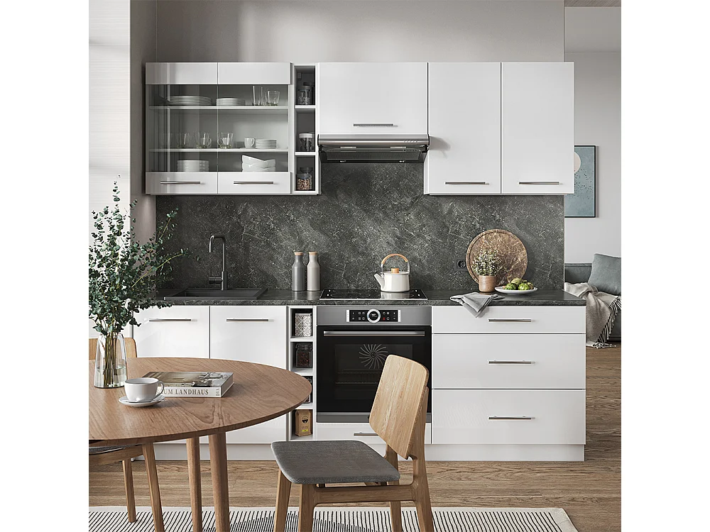 Mueble de cocina blanco alto brillo/blanco 235x46x81.6 fame-line