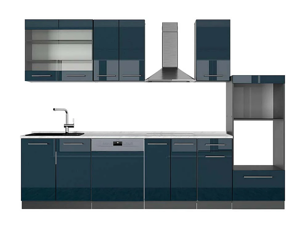 Mueble de cocina azul oscuro alto brillo/antracita 300x60x81.6 fame-line
