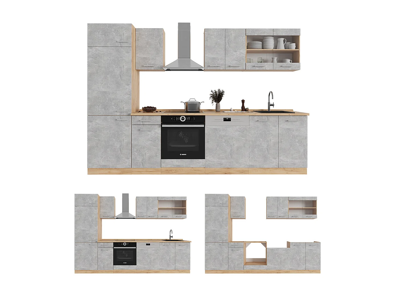 Cuisine béton/force dor chêne 300x60x81.6 r-line