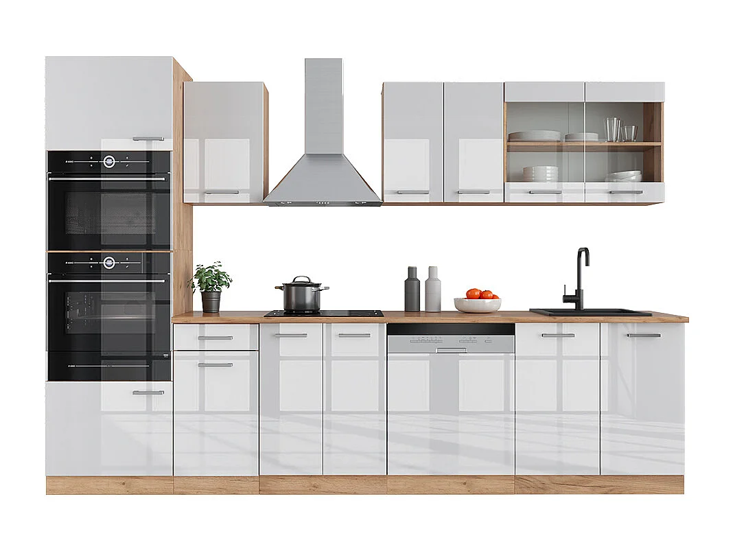 Mueble de cocina blanco brillo intenso/roble dorado 300x46x81.6 r-line