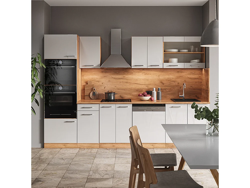 Cuisine blanc brillant/chêne doré 300x46x81.6 r-line