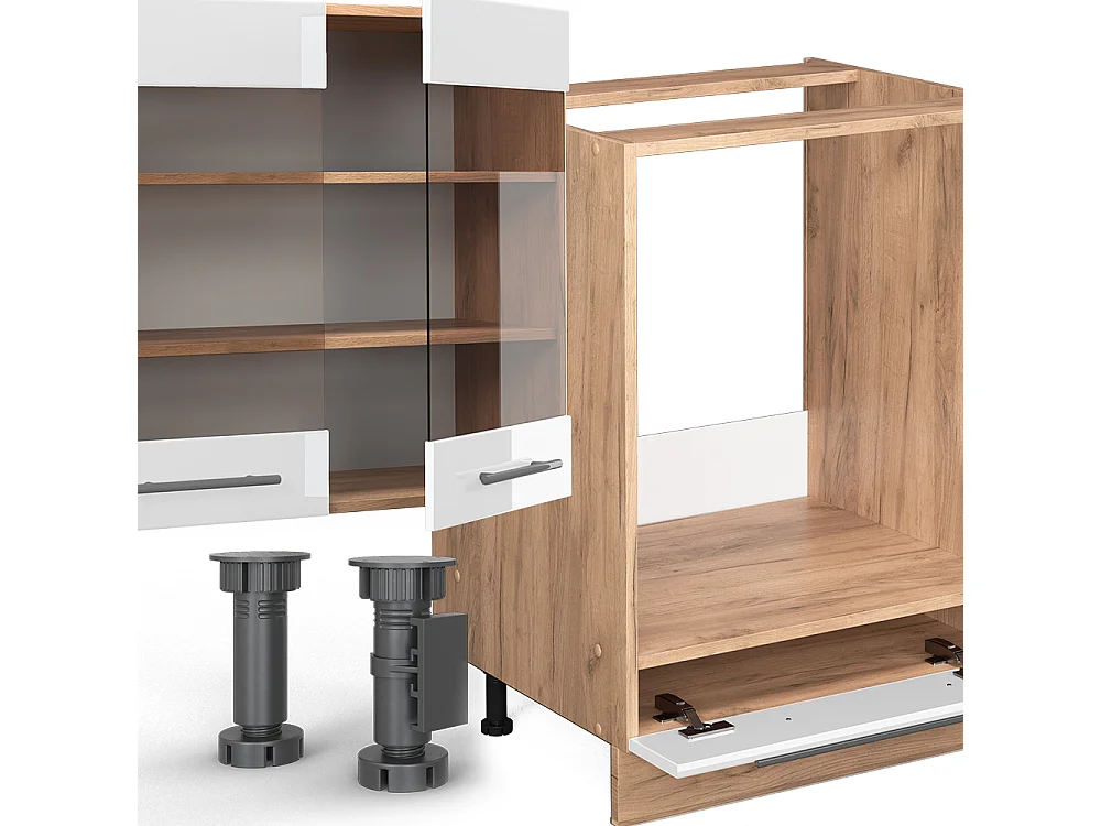 Küchenzeile weiß hochglanz/goldkraft eiche 300x60x81.6 fame-line