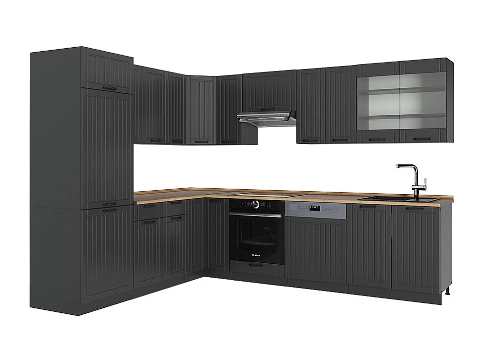 Cuisine en angle gris foncé 287x60x81.6 fame-line