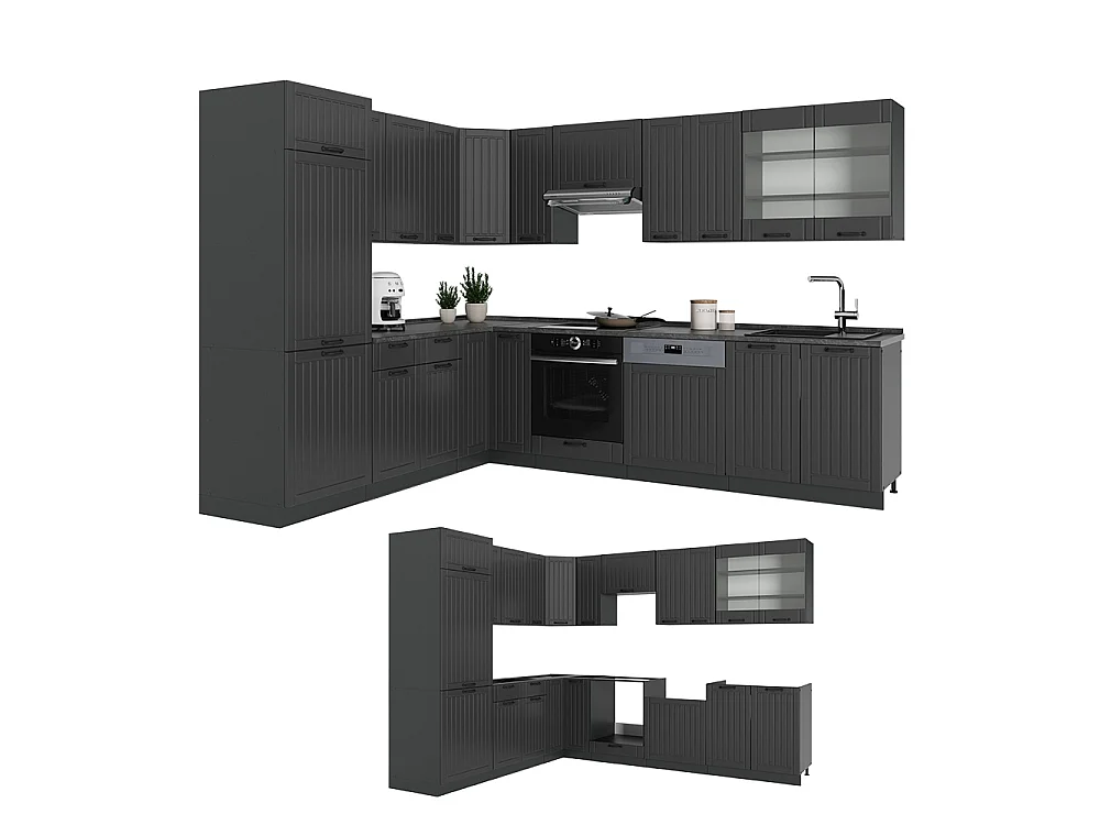 Cuisine en angle gris foncé/anthracite 287x60x81.6 fame-line