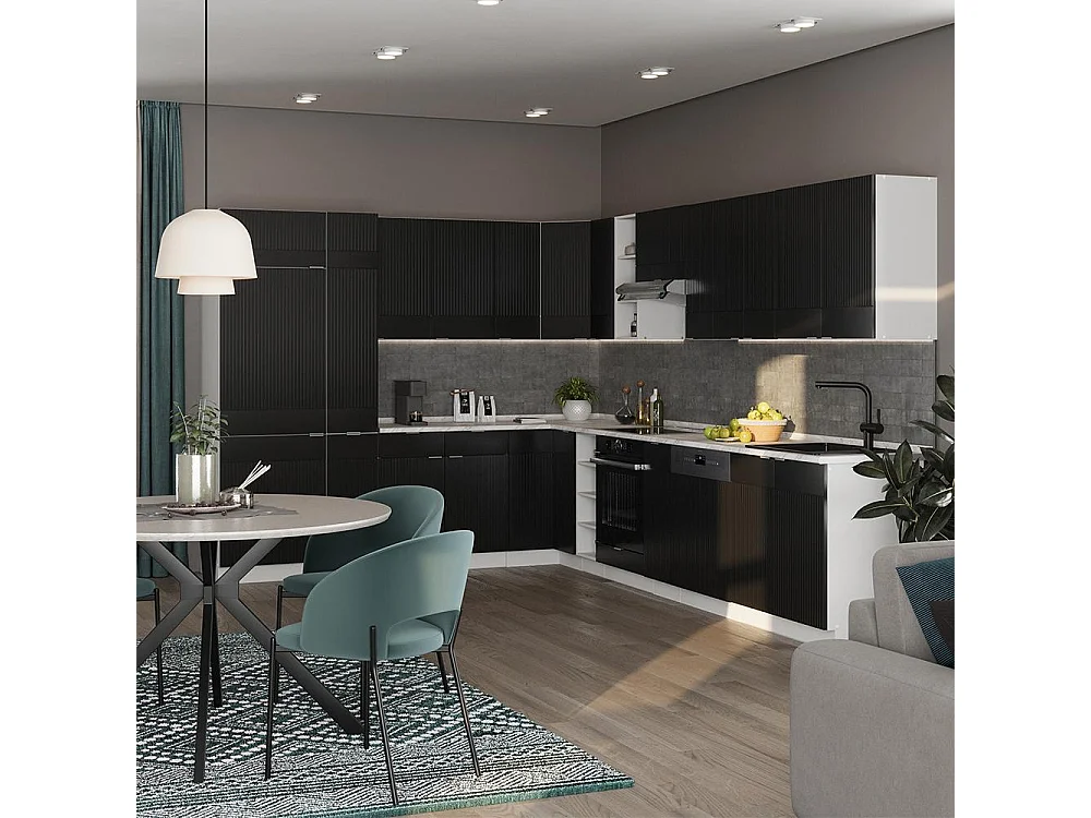Cocina esquinera rayas negras/blanco 347x60x81.6 fame-line