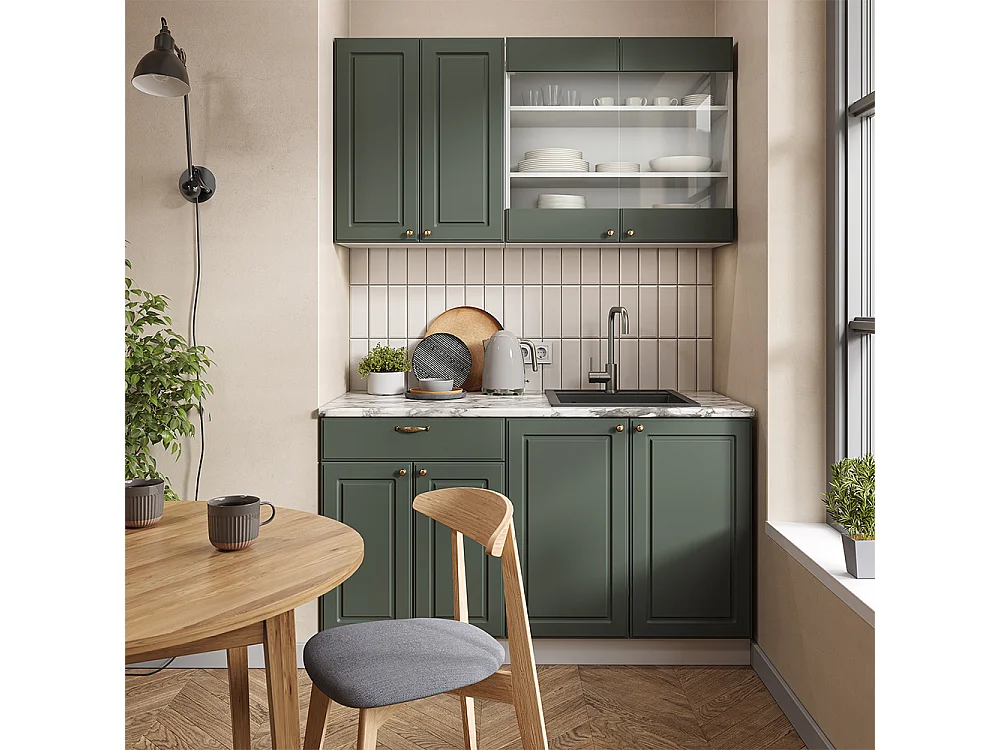Cucina completa verde-oro country house/bianco 140x46x81.6 fame-line