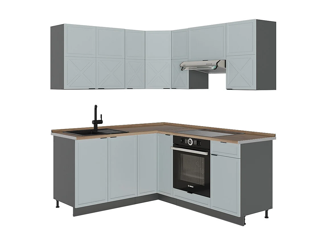 Cuisine en angle bleu clair-gris/anthracite 190x60x81.6 fame-line