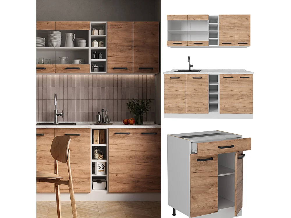 Cucina completa quercia dorata/bianco 160x46x81.6 r-line