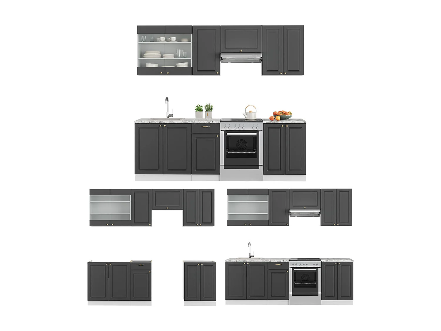 Mueble de cocina antracita-oro/blanco 240x46x81.6 fame-line