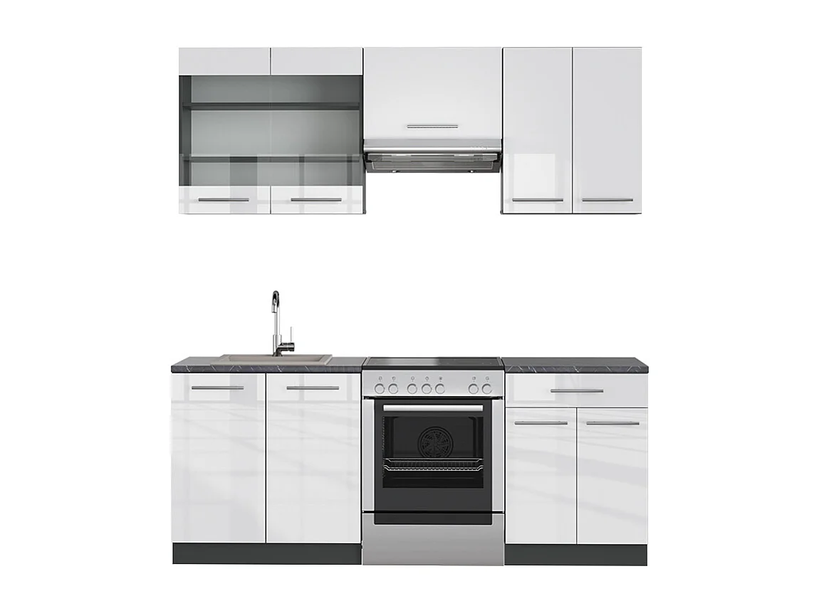 Mueble de cocina blanco brillo/antracita 200x60x81.6 fame-line