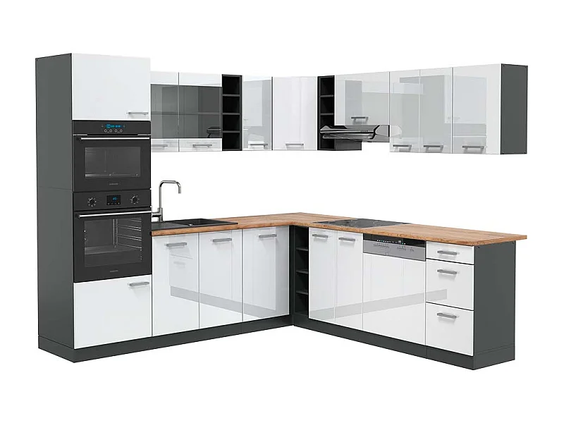 Cocina esquinera blanco brillo/antracita 247x60x81.6 r-line