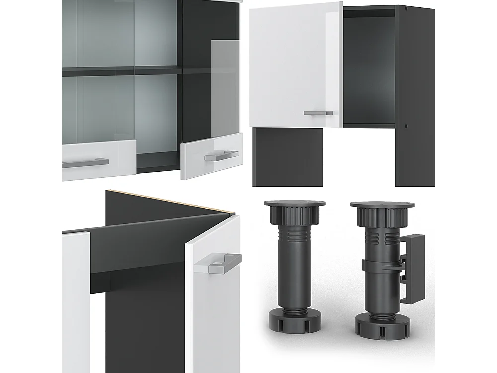 Cuisine en angle blanc brillant/anthracite 247x60x81.6 r-line