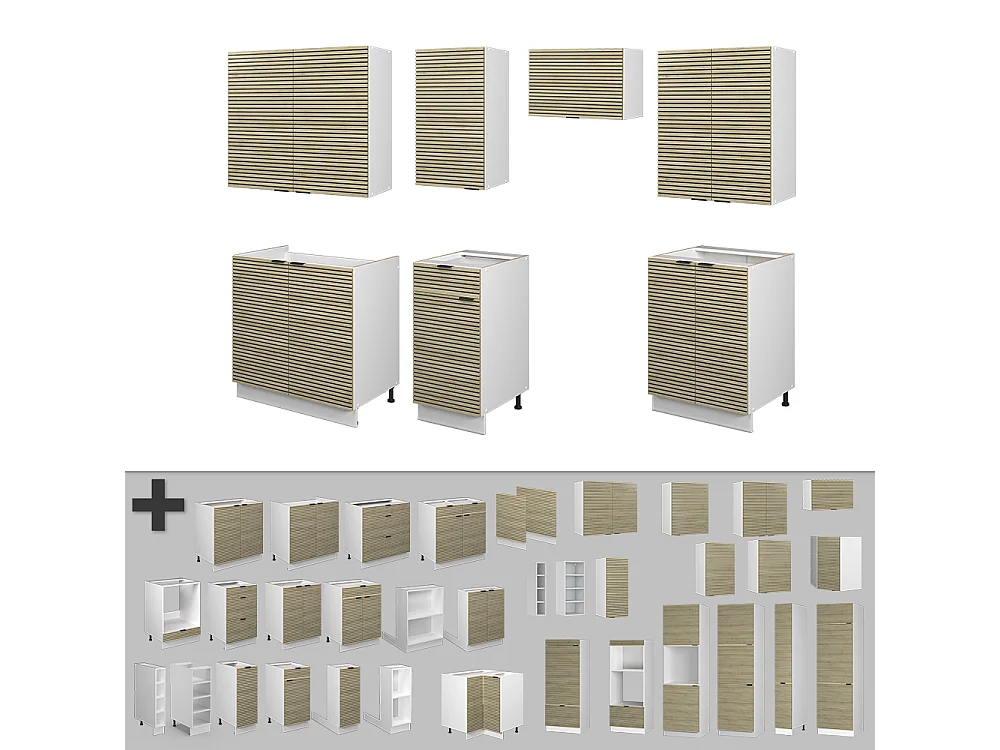 Cuisine chêne lambris/blanc 240x60x81.6 fame-line