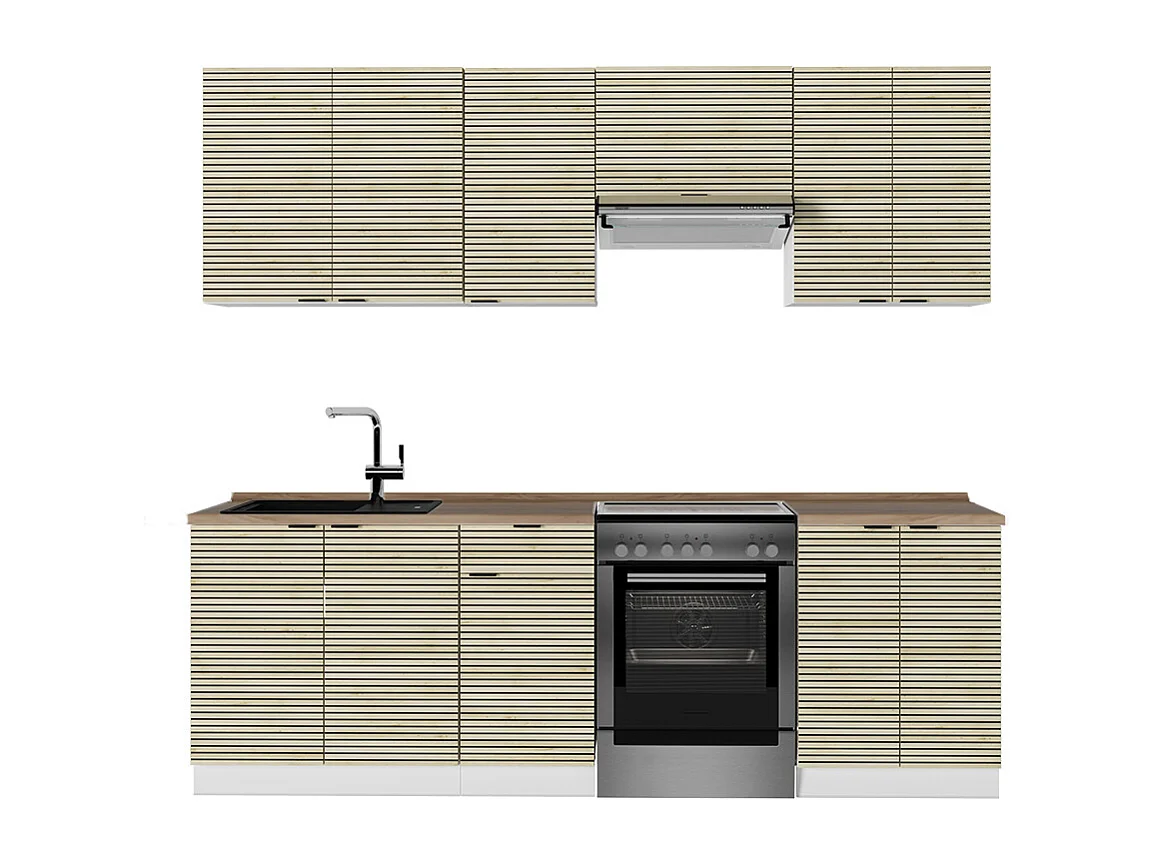 Cuisine chêne lambris/blanc 240x60x81.6 fame-line