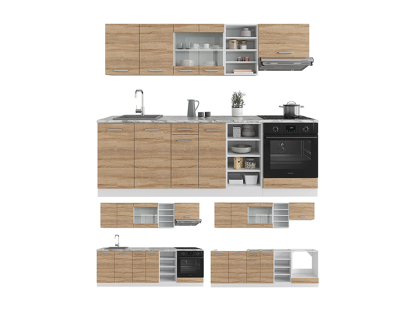 Mueble de cocina sonoma/blanco 240x60x81.6 r-line