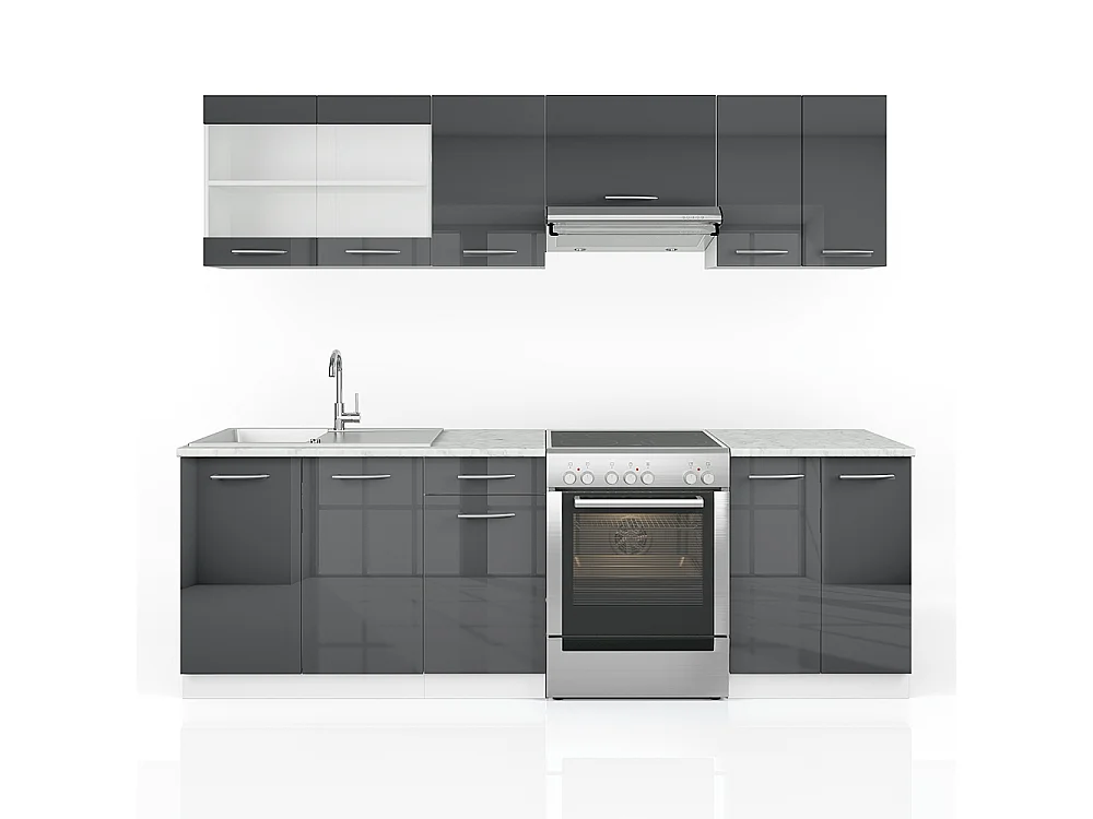 Ligne de cuisine anthracite brillant/blanc 240x60x81.6 raul