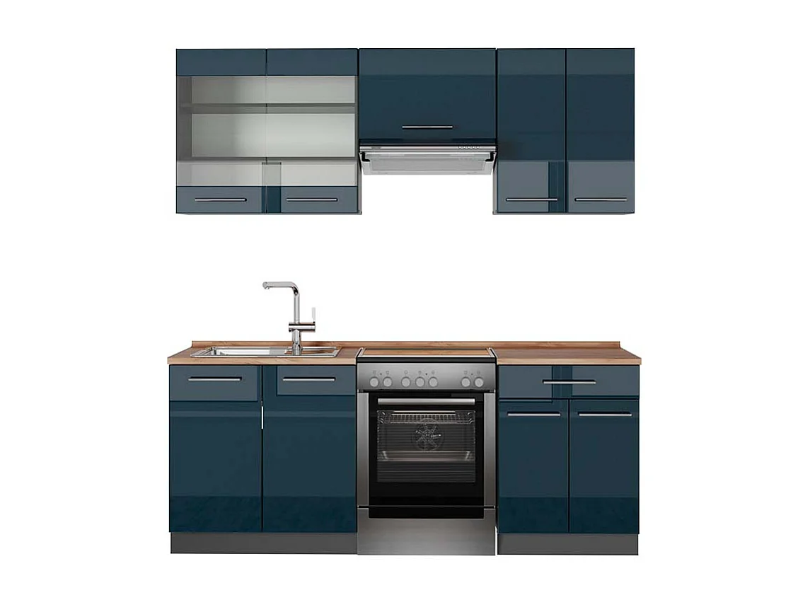 Armoires de cuisine  bleu foncé brillant/anthracite 200x60x81.6 fame-line