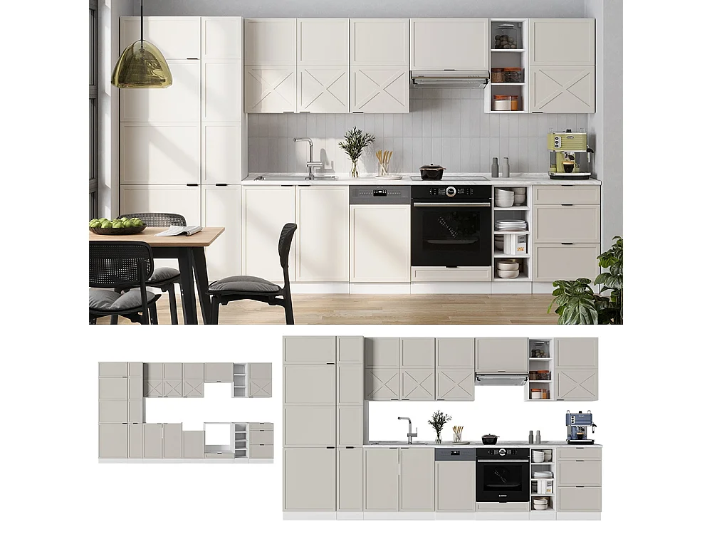Mueble de cocina gris/beige/blanco 355x46x81.6 fame-line