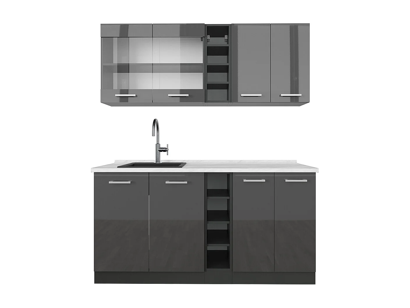 Singleküche anthrazit hochglanz/anthrazit 160x60x81.6 r-line