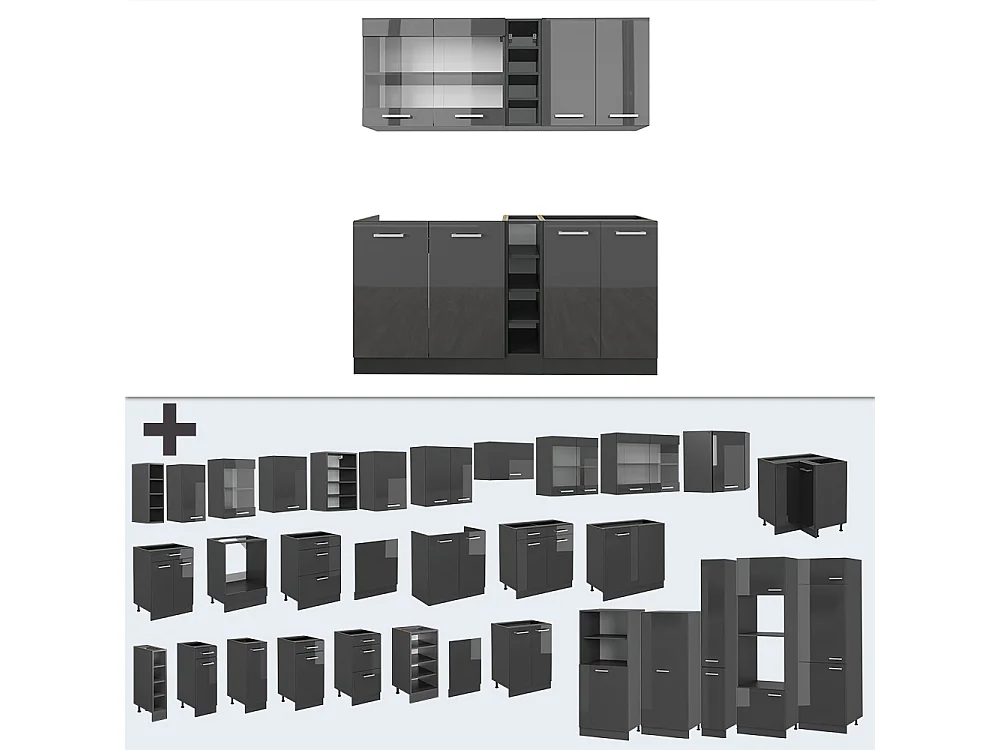 Singleküche anthrazit hochglanz/anthrazit 160x60x81.6 r-line