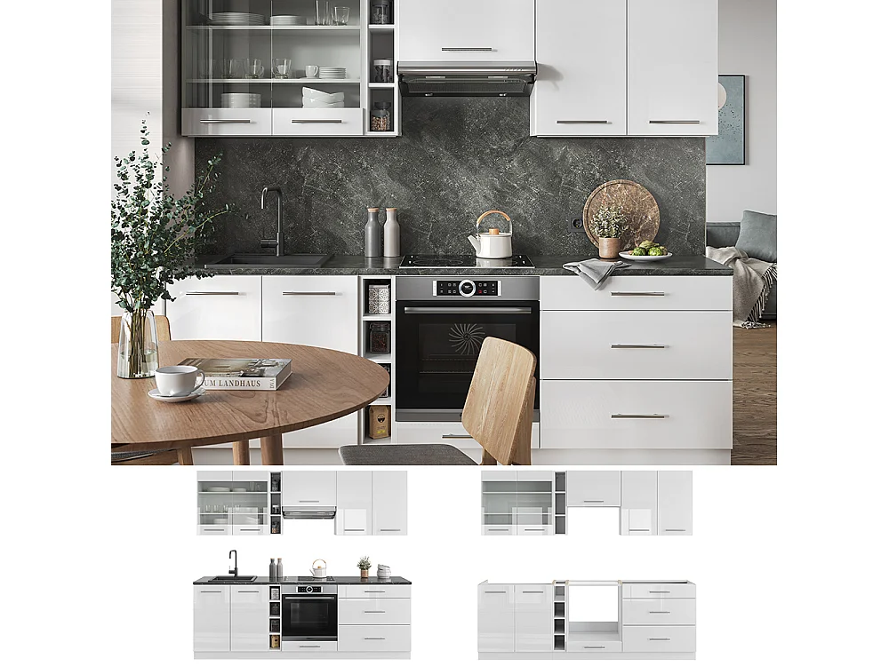 Mueble de cocina blanco alto brillo/blanco 235x60x81.6 fame-line