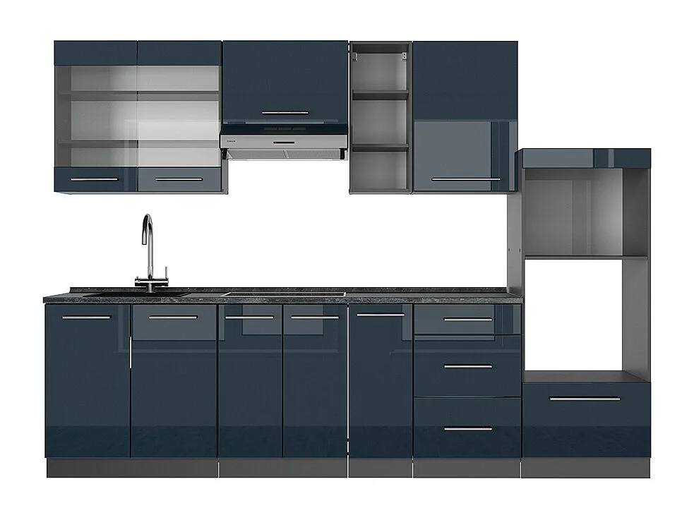 Muebles de cocina  azul oscuro alto brillo/antracita 280x46x81.6 fame-line