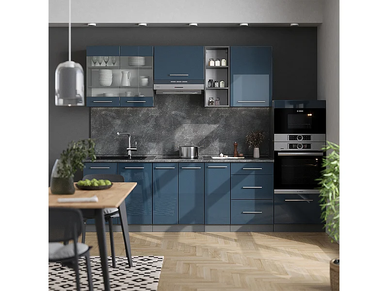 Ligne de cuisine bleu foncé brillant/anthracite 280x46x81.6 fame-line