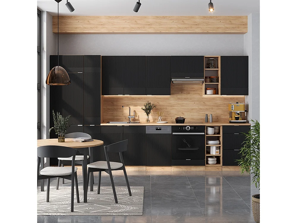 Mueble de cocina rayas negras/roble dorado 355x60x81.6 fame-line