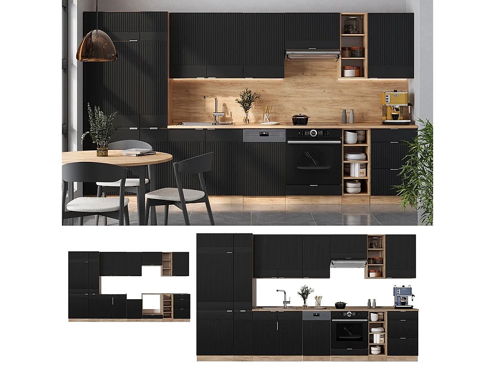 Mueble de cocina rayas negras/roble dorado 355x60x81.6 fame-line