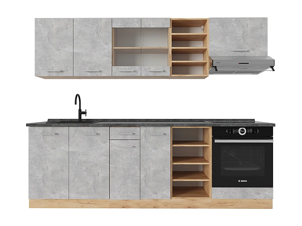 Cucina componibile calcestruzzo/quercia dorata 240x60x81.6 r-line