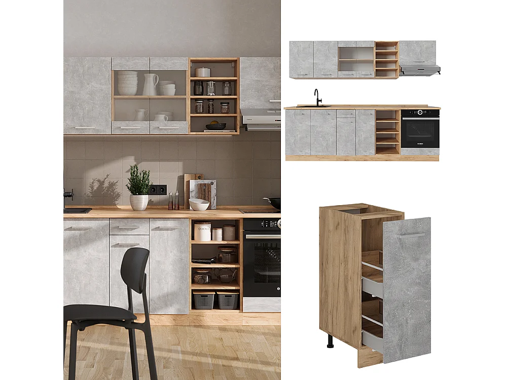 Cuisine béton/force dor chêne 240x60x81.6 r-line