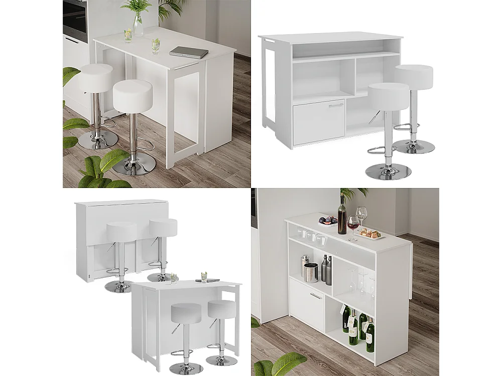 Tavolo bar con sgabelli bianco 116x37x90.5 dominic