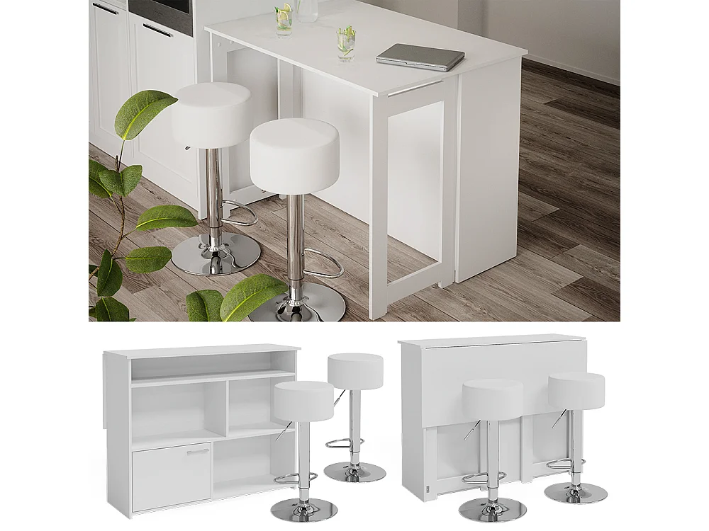 Set de table de bar blanc 116x37x90.5 dominic
