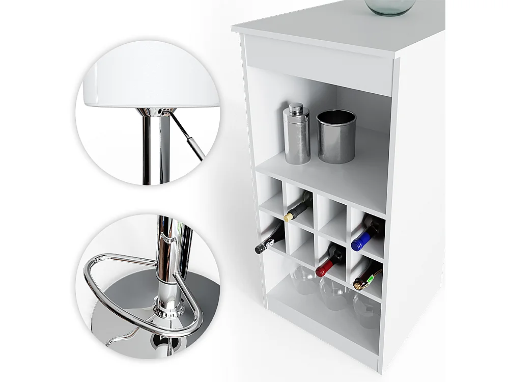 Tavolo bar con sgabelli bianco 115x50x104.6 ross