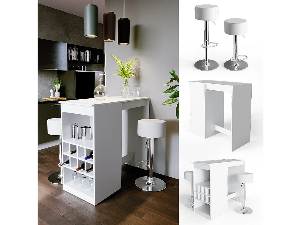 Set de table de bar blanc 115x50x104.6 ross