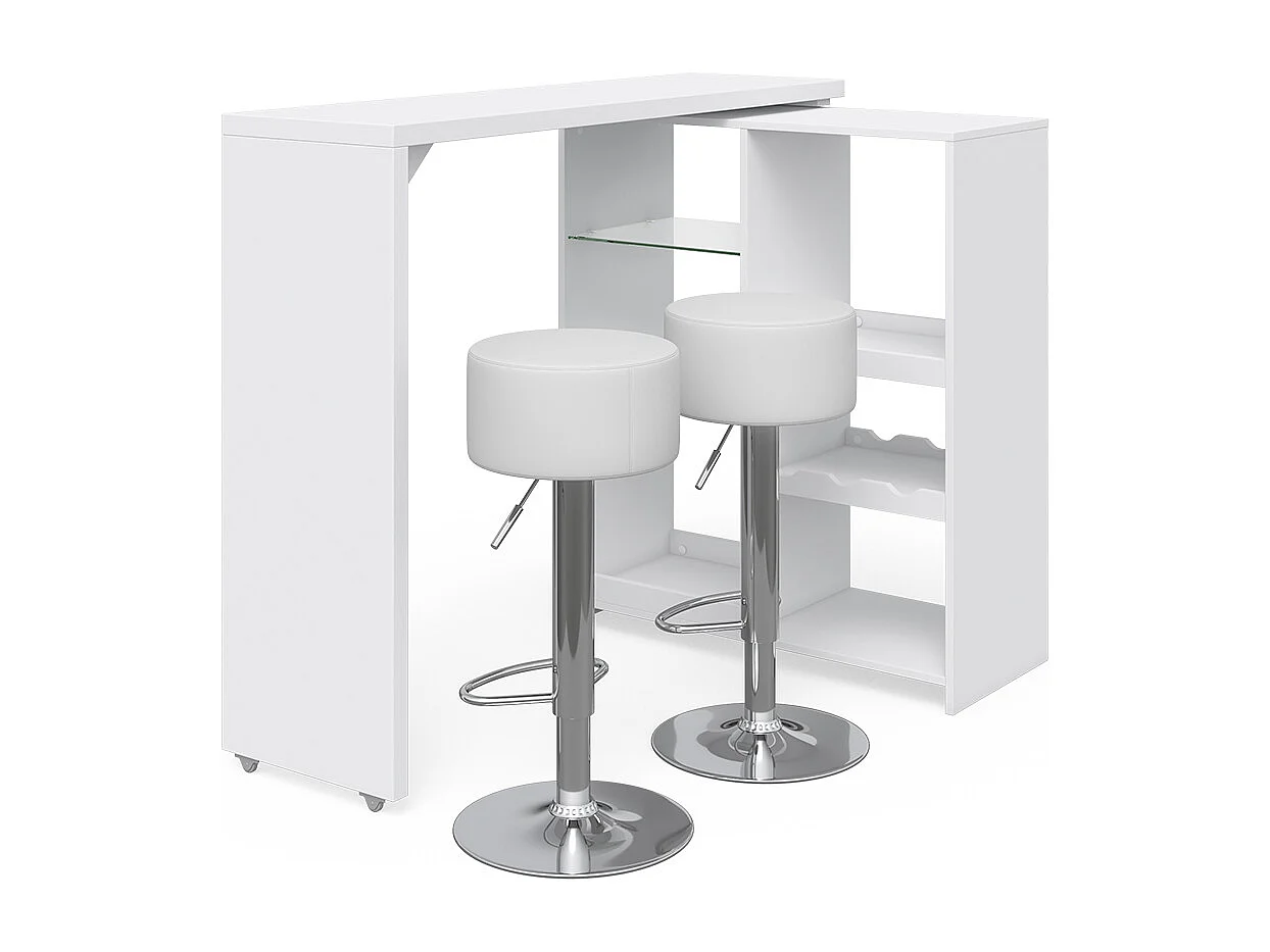 Tavolo bar con sgabelli bianco 138x39x110.4 vega