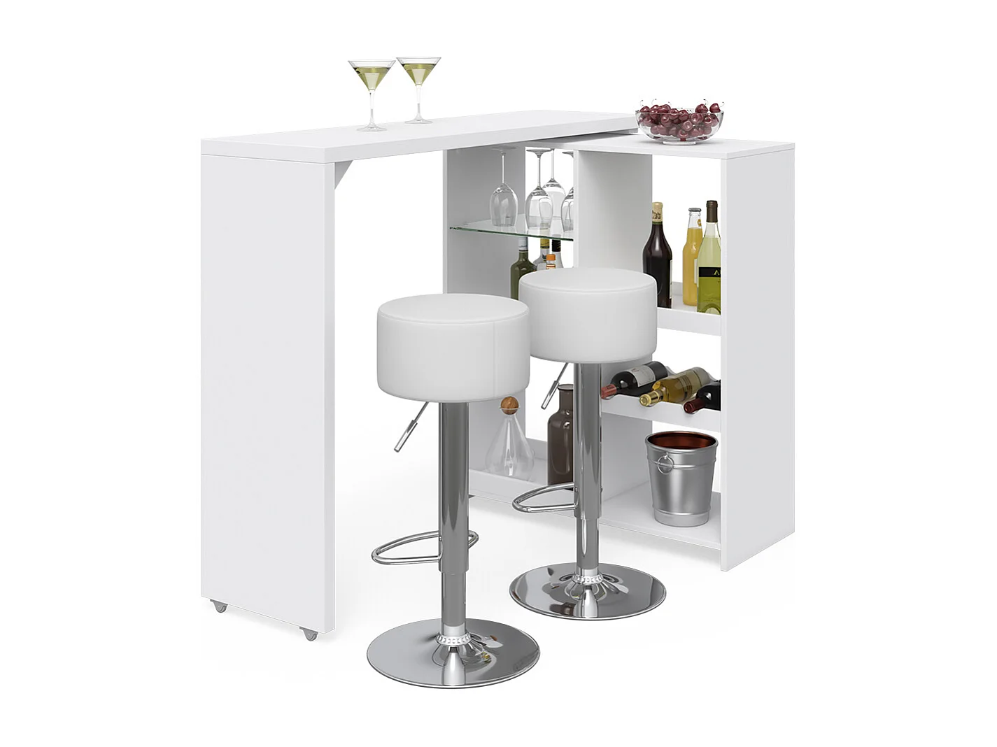 Tavolo bar con sgabelli bianco 138x39x110.4 vega
