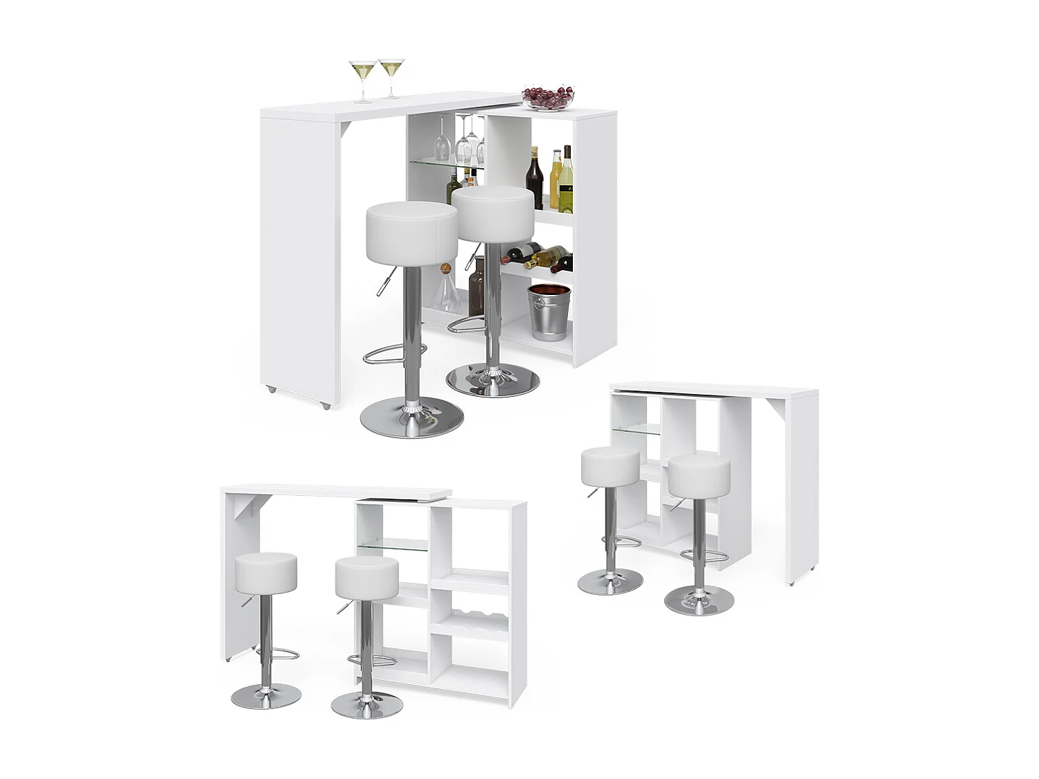 Tavolo bar con sgabelli bianco 138x39x110.4 vega